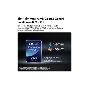 The 2026 CES Innovation Awards Honoree badge in the Artificial Intelligence category recognizes Multi-AI search with Google Gemini and Microsoft Copilot.
